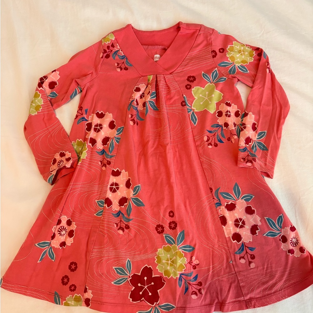 Tea Collection Coral Pink Floral Girls Dress